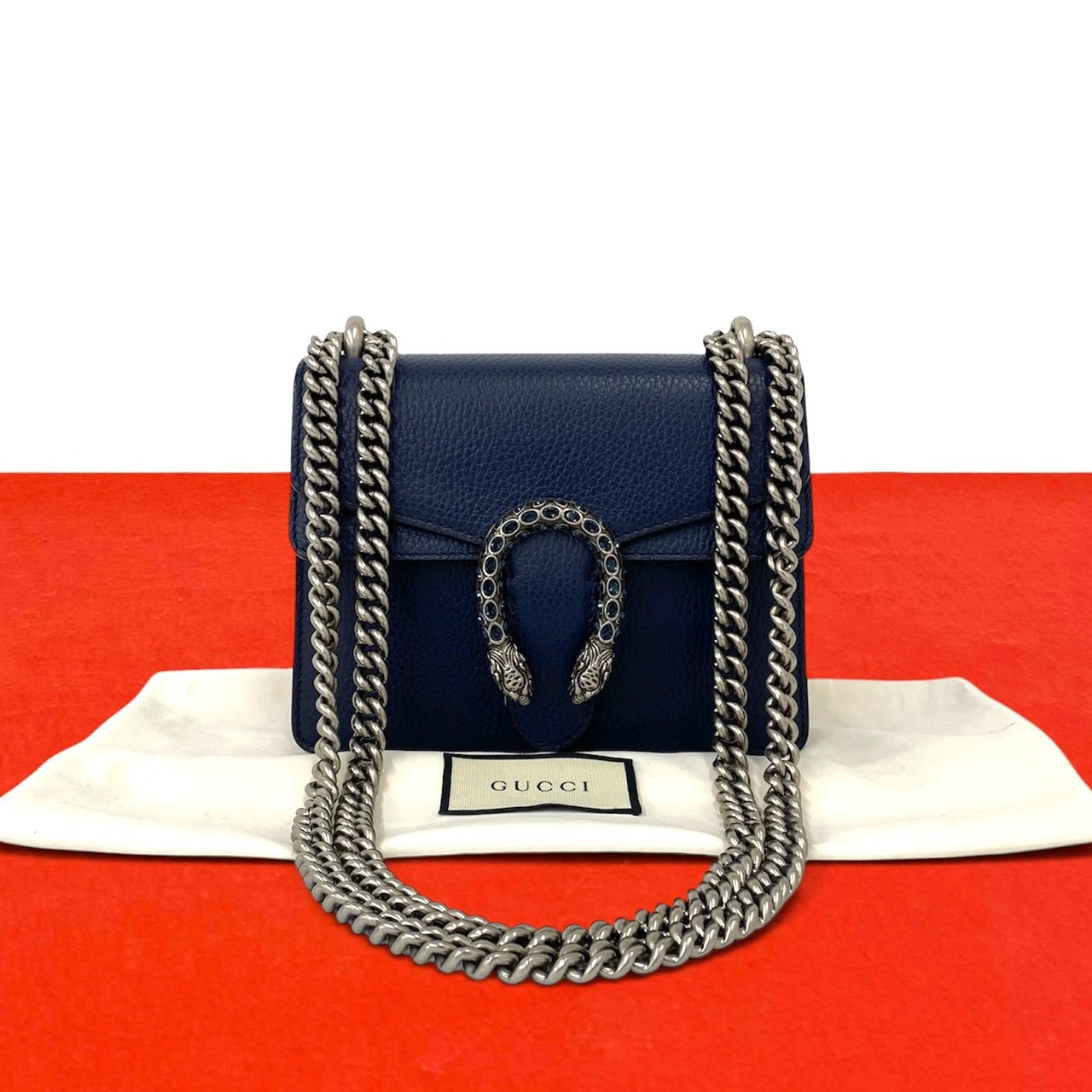 GUCCI グッチ ディオニュソス ラインストーン 金具 レザー ショルダーバッグ ネイビー
 80161