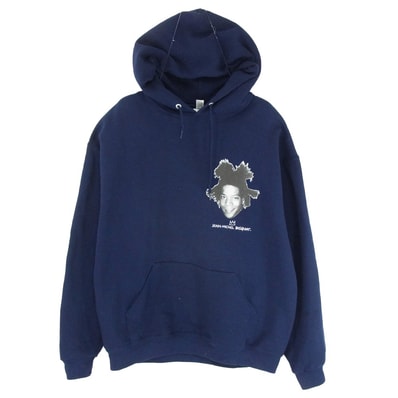 WACKO MARIA ワコマリア パーカー BASQUIAT-WM-SS06 JEAN-MICHEL BASQUIAT PULLOVER HOODED SWEAT SHIRT バスキア プリント プルオーバー パーカー フーディー ネイビー系 L【中古】