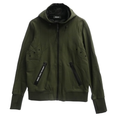 DIESEL ディーゼル ジャケット J-FILMO フェイクレザー フード付 ジャケット 止水ジップ フーディ カーキ系 M【中古】