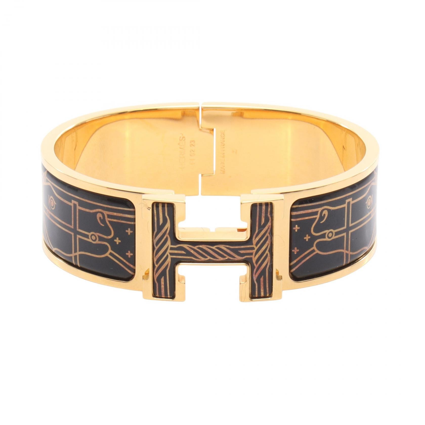 エルメス HERMES クリッククラックH バングル アクセサリー GP(ゴールドメッキ) ゴールド レディース ブラック系 / ゴールド系 【中古】