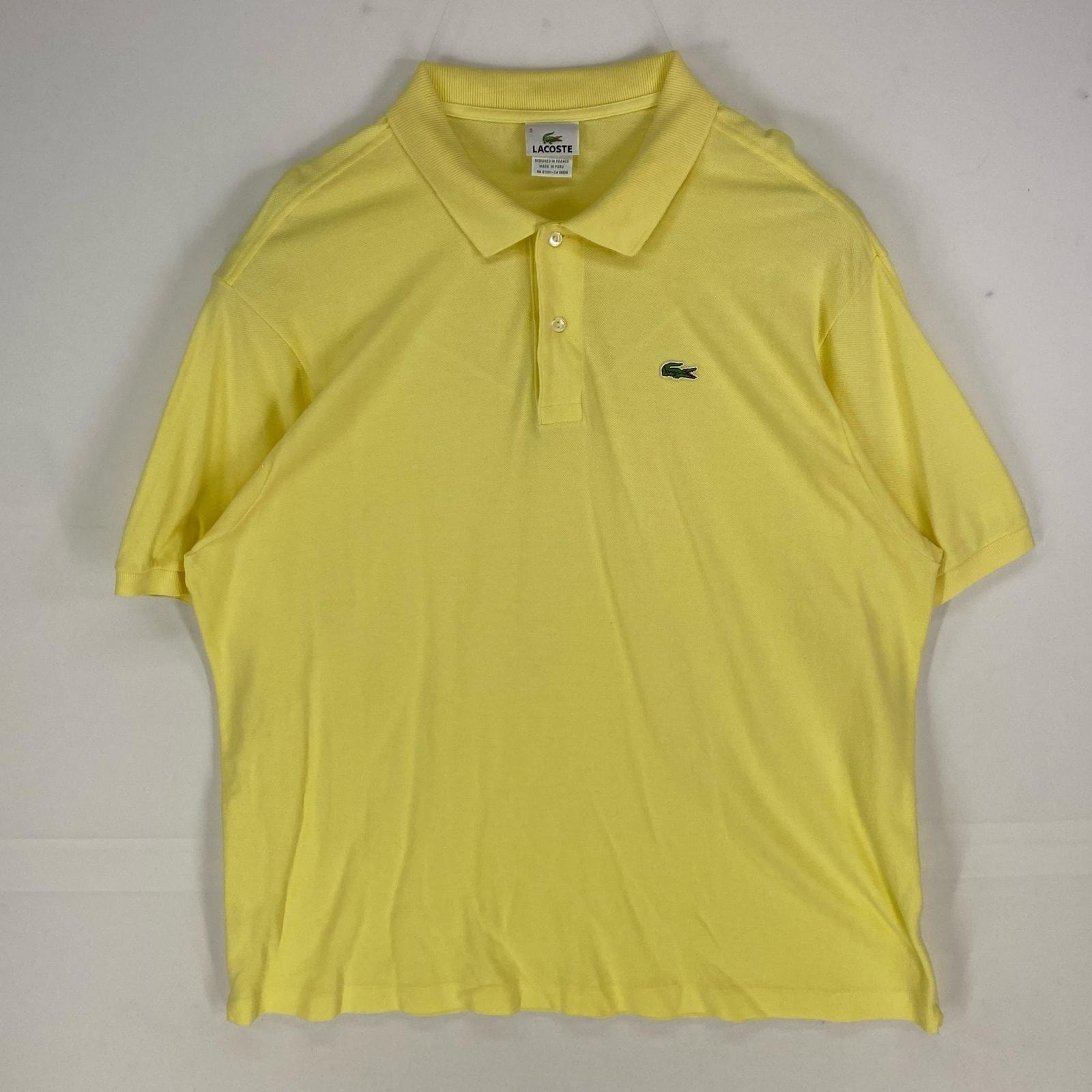 古着 ラコステ LACOSTE 鹿の子 半袖シャツ ワンポイント ロゴワッペン ポロシャツ ショートスリーブ 4XL  イエロー系 メンズ