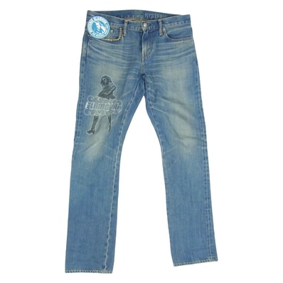HYSTERIC GLAMOUR ヒステリックグラマー デニムパンツ 21AW 02213AP20 VIXEN GIRL スタッズポケット ビクセンガール刺繍 デニムパンツ ジーンズ インディゴブルー系 30【中古】