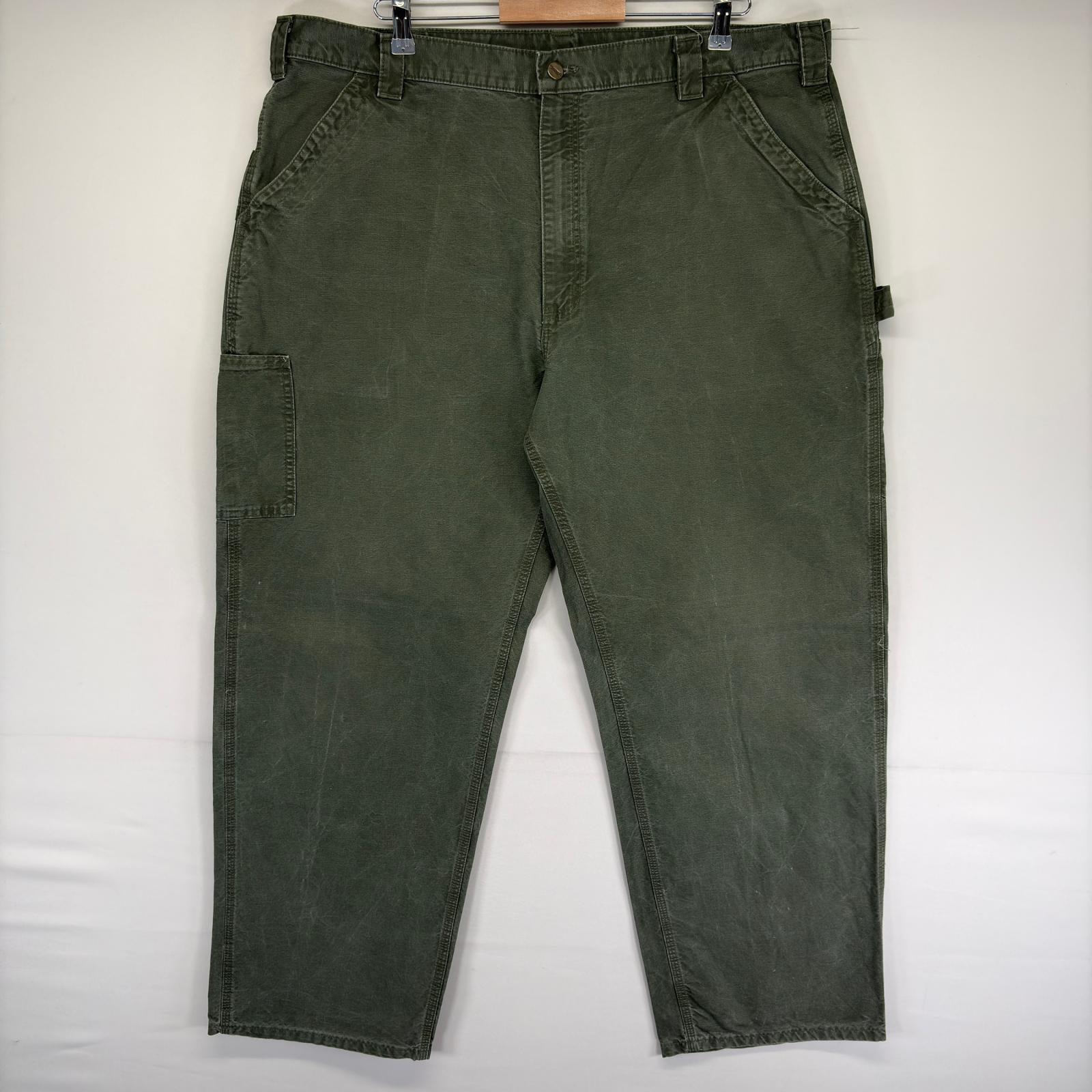 古着 カーハート Carhartt パンツ ハンマーループ ワンポイントロゴ 大きいサイズ スパナポケット ジップ W42 L32 グリーン系 メンズ