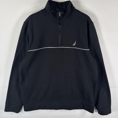 古着 ノーティカ NAUTICA スウェット ハーフジップ トレーナー プルオーバー ワンポイントロゴ刺繍 L ブラック メンズ
