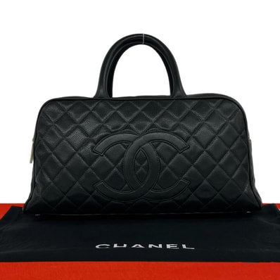 CHANEL シャネル マトラッセ ココマーク キャビアスキン ハンドバッグ ブラック
84088