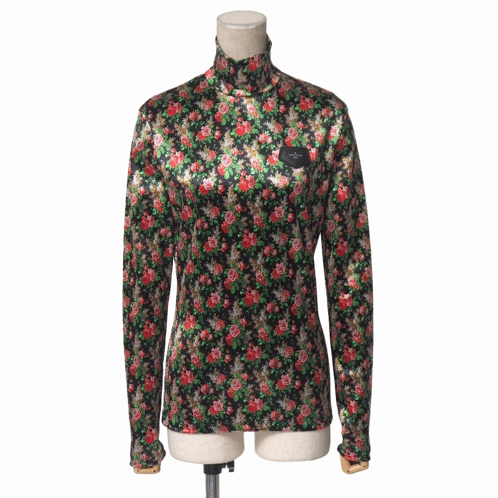 ■美品■LOUIS VUITTON ルイ・ヴィトン ブラウス サイズM 長袖 プルオーバー ハイネック ストレッチ ロゴパッチ イタリア製 ブランド古着【中古】20260323/RA8670