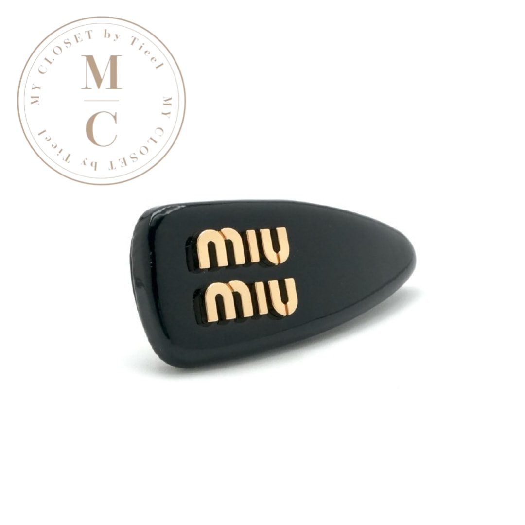 ミュウミュウ MIUMIU ヘアアクセサリー ブラック ゴールド ロゴ ヘアクリップ バレッタ