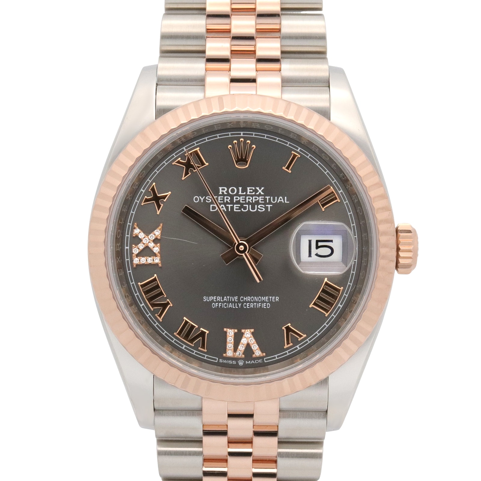 ロレックス ROLEX デイトジャスト VI/IXダイヤ ランダム番 腕時計 時計 K18PG(ピンクゴールド) ステンレススチール ダイヤモンド メンズ グレー系 ローマ 126231 【中古】