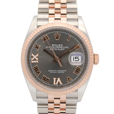 ロレックス ROLEX デイトジャスト VI/IXダイヤ ランダム番 腕時計 時計 K18PG(ピンクゴールド) ステンレススチール ダイヤモンド メンズ グレー系 ローマ 126231 【中古】