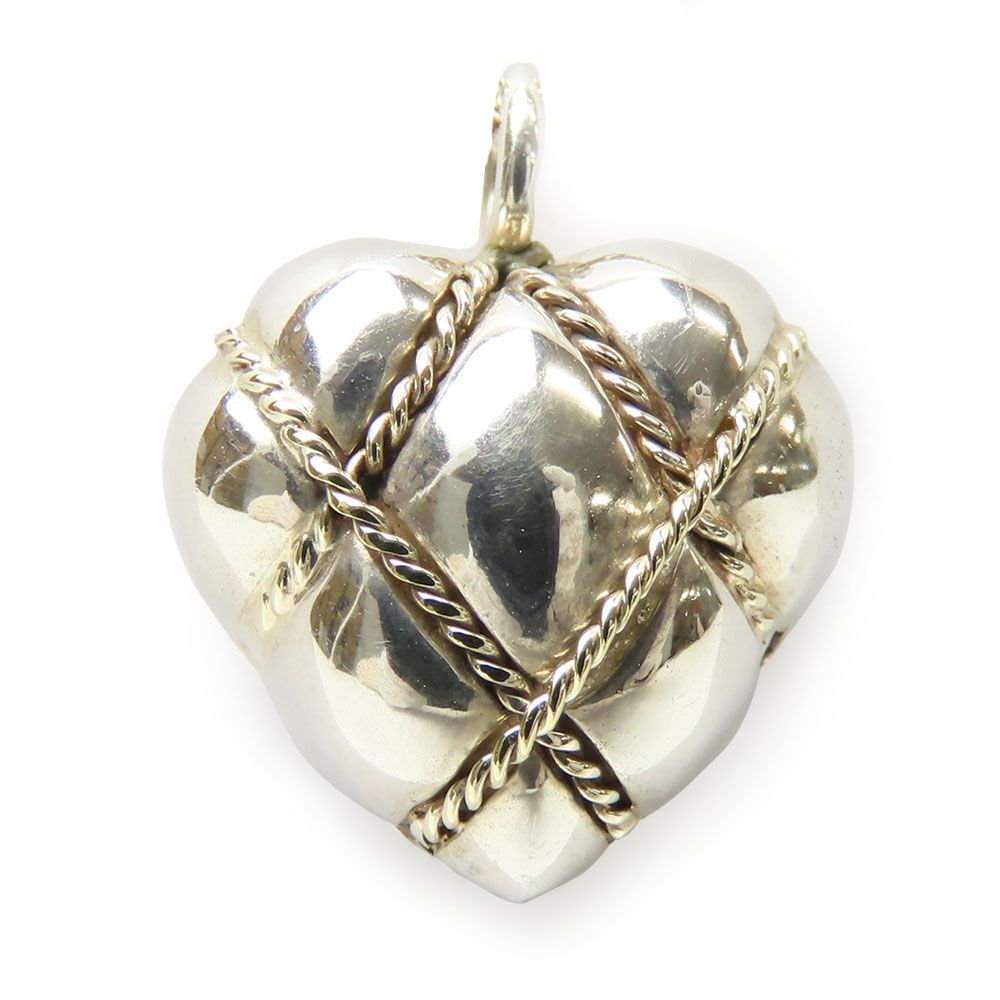 【中古】 ティファニー ペンダントトップ チェーンクロス キルティングハート スターリングシルバー 18K シルバー イエローゴールド アクセサリー ジュエリー 小物 レディース 女性 TIFFANY&Co.