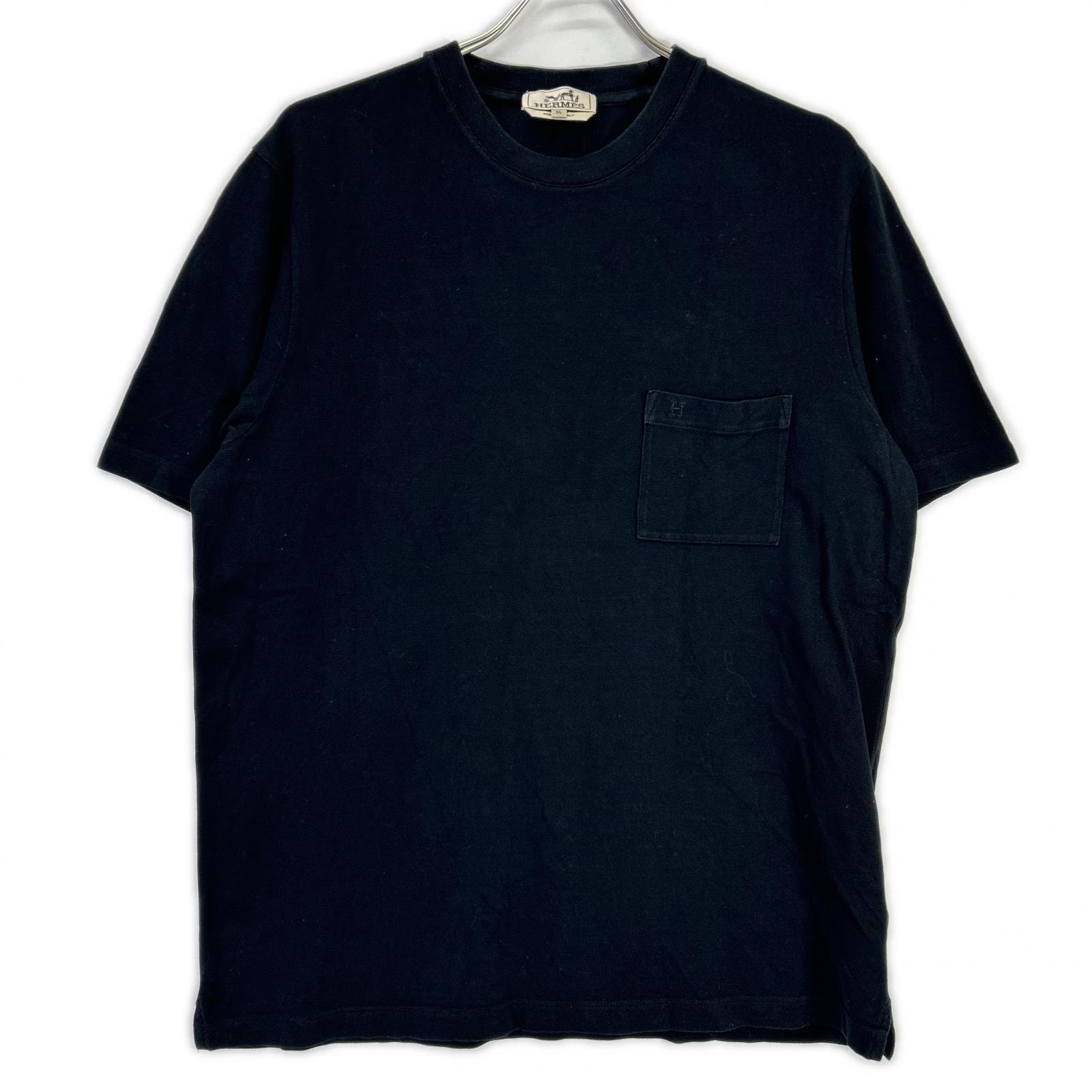 エルメス ブラック コットン H刺繍 半袖Tシャツ XL