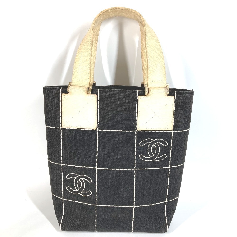 シャネル CHANEL CC ココマーク ロゴ チョコバー ハンドバッグ ショルダーバッグ トートバッグ コットン ブラック