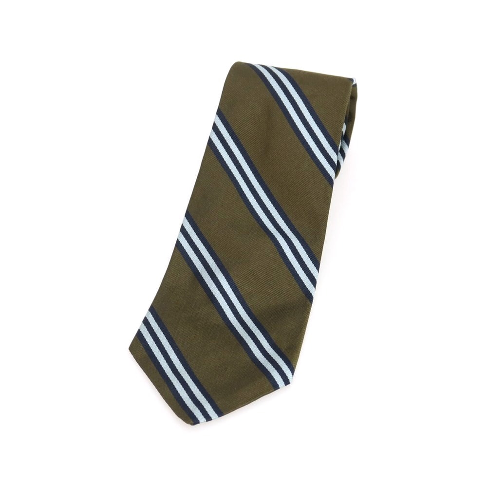 【中古】ブルックスブラザーズ Brooks Brothers MAKERS シルク ストライプ柄ネクタイ オリーブxネイビー【メンズ】