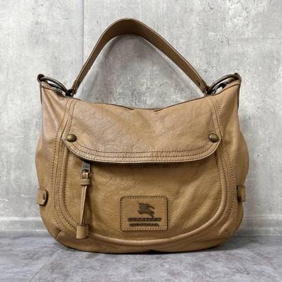 【BURBERRY】バーバリー ブルーレーベル ショルダーバッグ レザー ベージュ ホースロゴ フラップ タッセル ゴールド金具 ワンショルダー