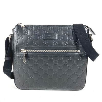 グッチ GUCCI ロゴ 406410 GGエンボス グッチシマ カバン 斜め掛け ポシェット ショルダーバッグ シマレザー ブラック 美品