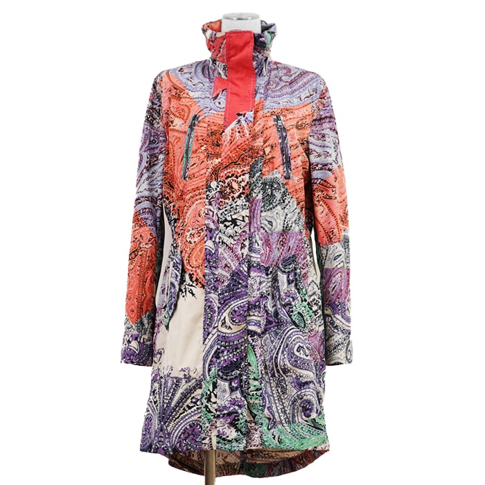 【SALE】ETRO エトロ コート サイズ 42 レディース ペイズリー ミリタリー 総柄 スタンドカラー ダブルジップ フード収納可能 スプリング 春秋兼用 アウター マルチカラー イタリア製