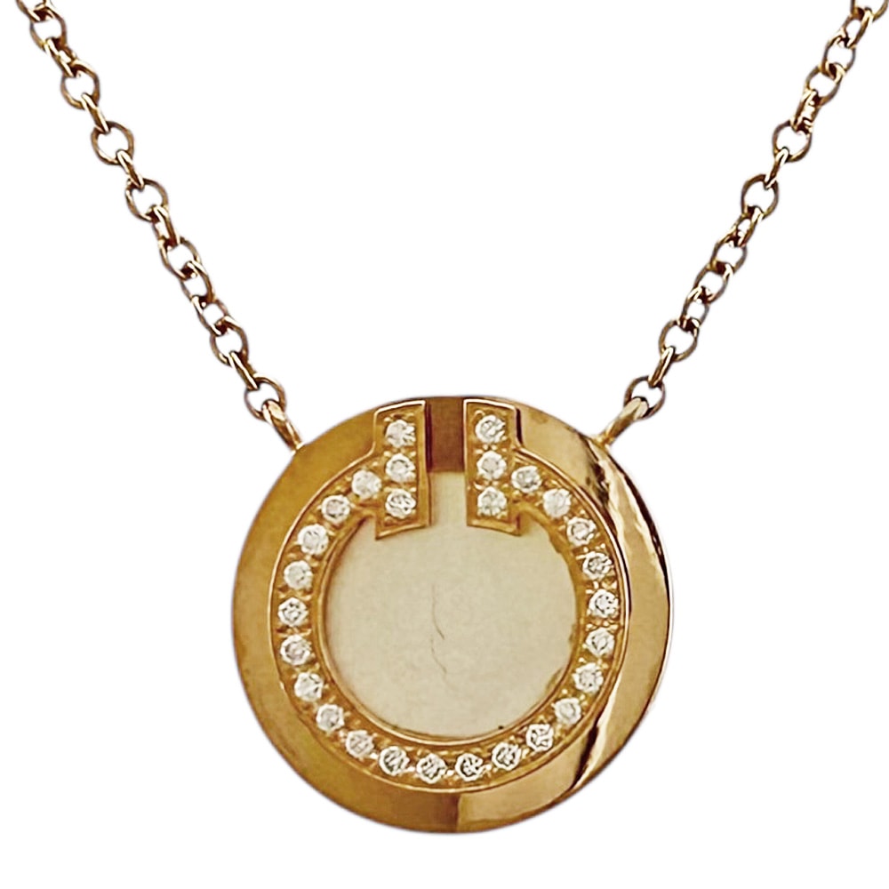 ティファニー ティファニー T サークル ペンダント ネックレス 18金 K18ピンクゴールド ダイヤモンド レディース TIFFANY&Co.  中古