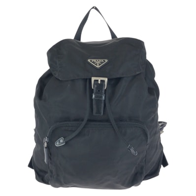 美品 PRADA プラダ テスート 三角ロゴプレート ブラック 黒 シルバー金具 ナイロン レザー/ リュックサック バックパック 604510 【中古】