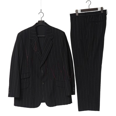 Yohji Yamamoto POUR HOMME ヨウジヤマモトプールオム スーツ サイズ2/3 ストライプ テーラード ブレザー シングルジャケット スラックス ブランド古着【中古】20260518/RA9387