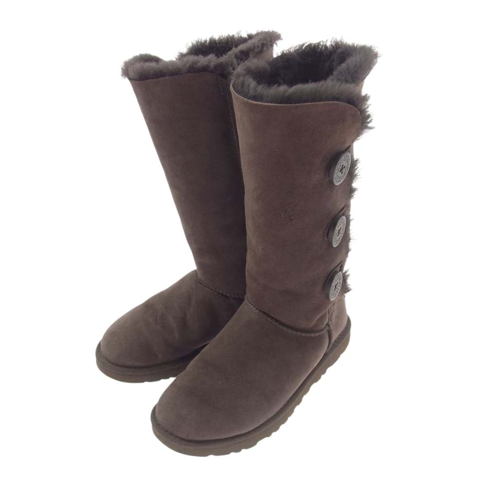 UGG アグ ブーツ ベイリーボタン トリプル ロング ムートン ブーツ ブラウン系 24cm【中古】