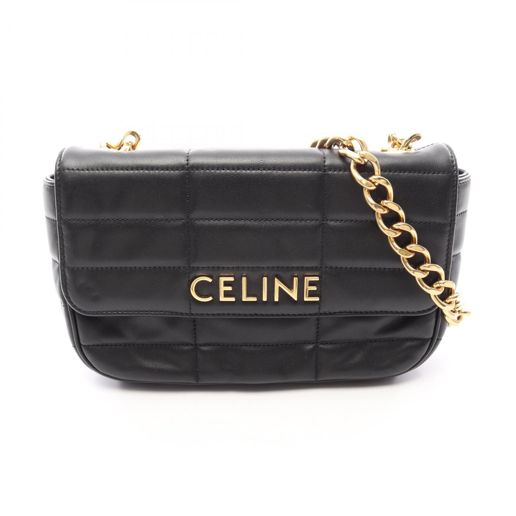セリーヌ CELINE マトラッセ モノクローム ショルダーバッグ バッグ レザー レディース ブラック系 【中古】