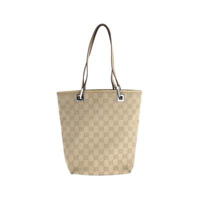 美品 GUCCI グッチ ベージュ ブラウン シルバー金具 GGキャンバス レザー/ トートバッグ ショルダーバッグ 506324 【中古】