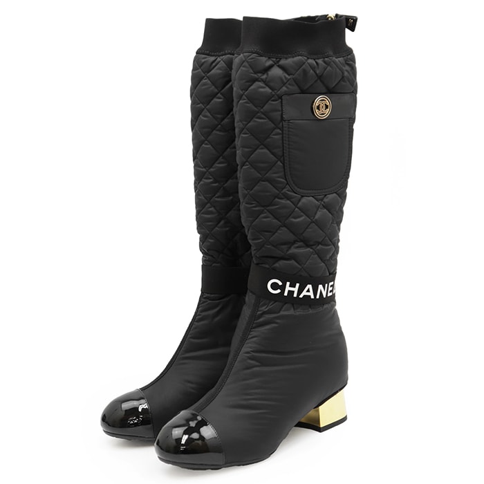 【未使用】CHANEL シャネル ロングブーツ サイズ 36 1/2 レディース G38428 ショートブーツ 2WAY COCOマーク マトラッセ キルティング ナイロンカバー取外可 シューズ 靴 箱付属 ブラック 黒 イタリア製