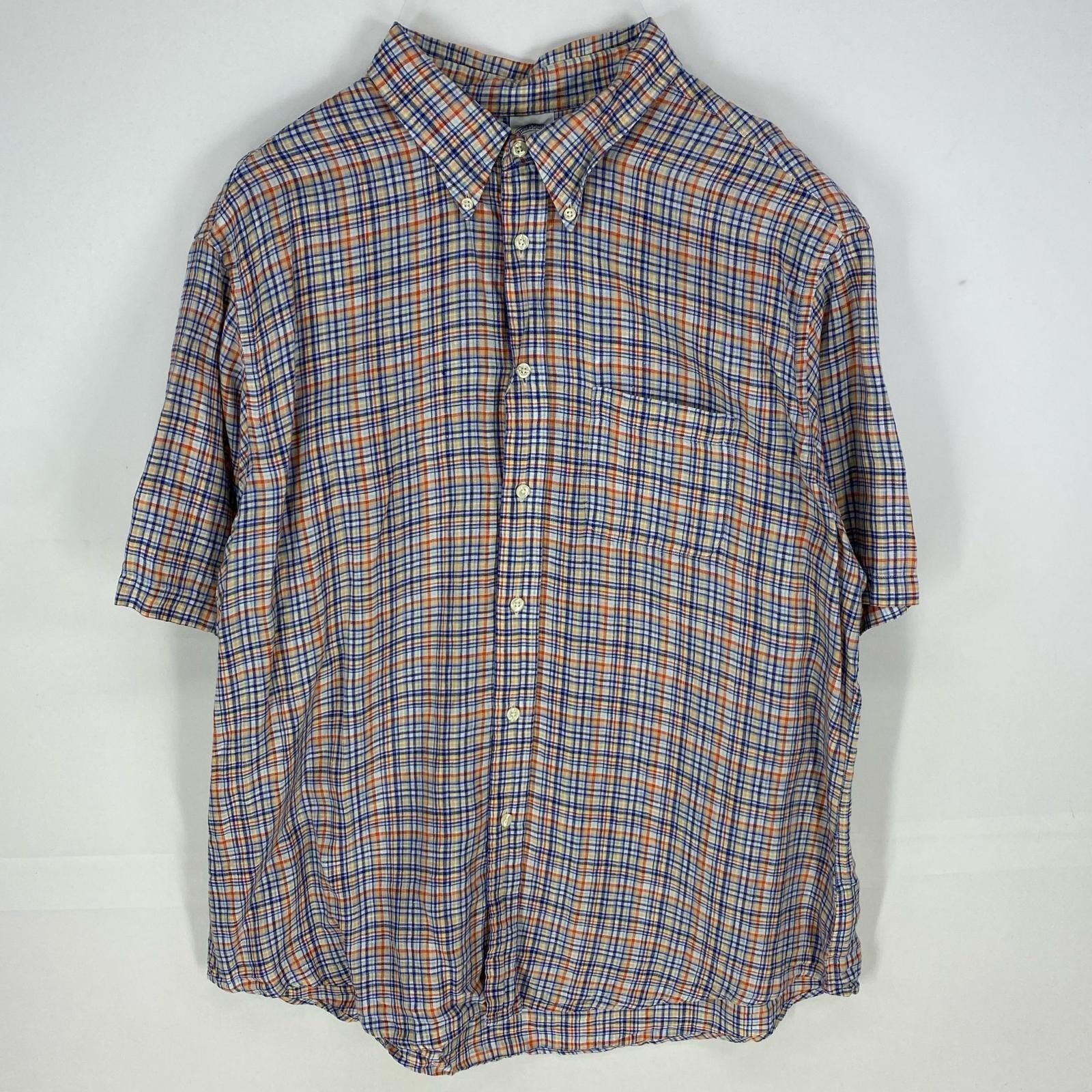 古着 ブルックスブラザーズ Brooks Brothers 半袖シャツ 胸ポケット 1818 リネンシャツ 2XL  オレンジ系 チェック メンズ