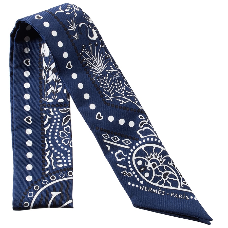 HERMES エルメス Entre Ciel et mer Bandana 空と海の間 バンダナ 063017S 01 ツイリー 2018AW スカーフ ネイビー ホワイト【中古】