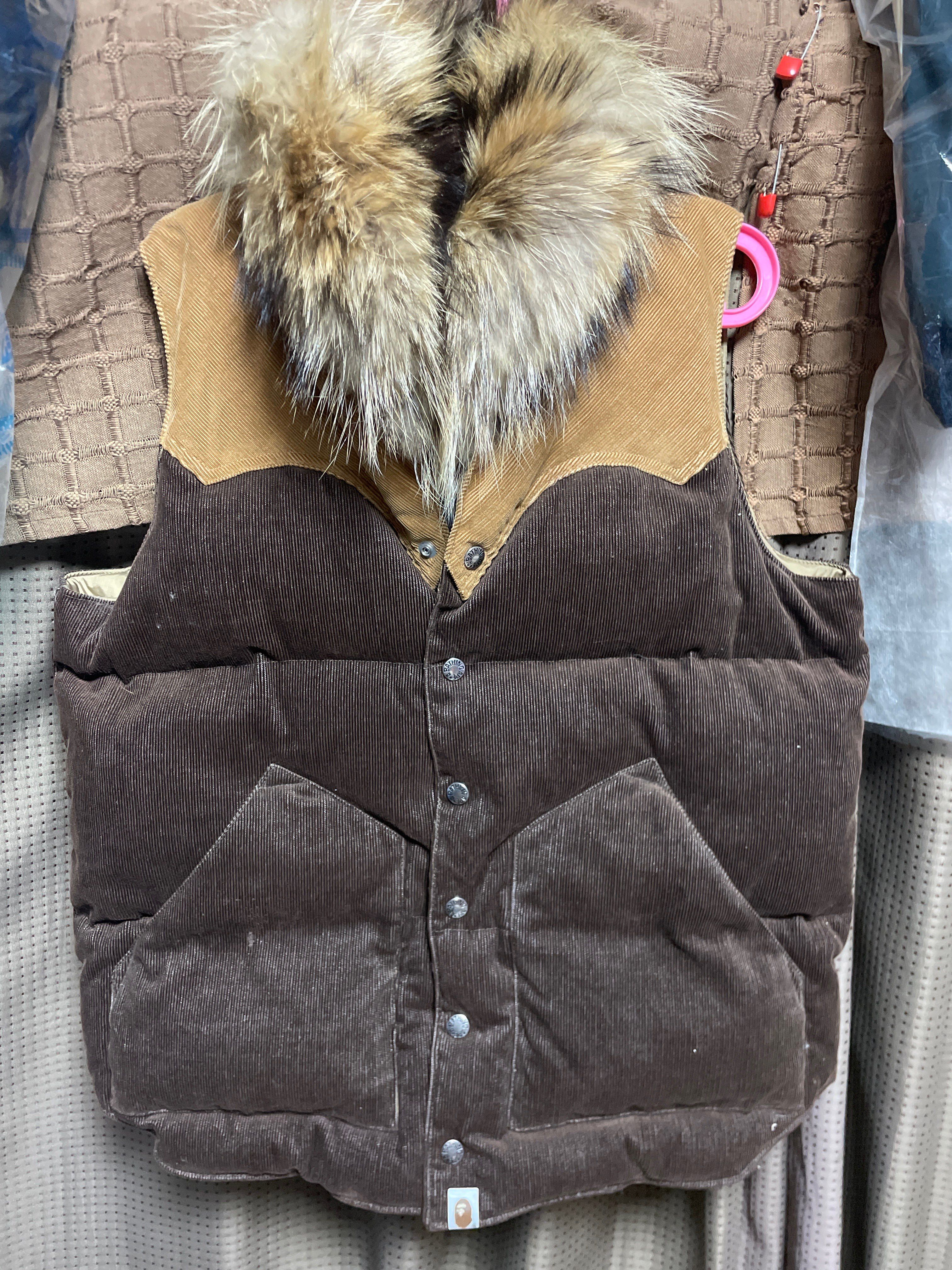 A BATHING APE ラクーンファー コーデュロイ ダウンベスト