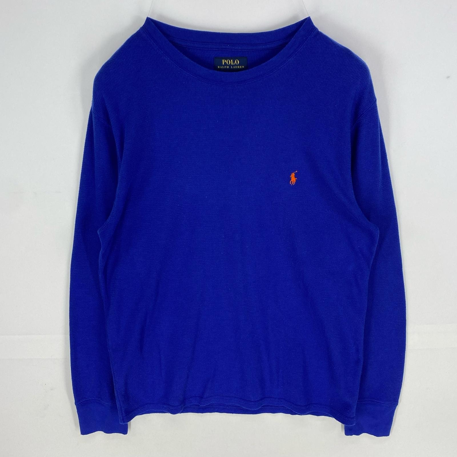 古着 ポロ・ラルフローレン POLO RALPH LAUREN 長袖Tシャツ サーマル ワンポイント ワッフル生地 ロンT L  ブルー系 メンズ