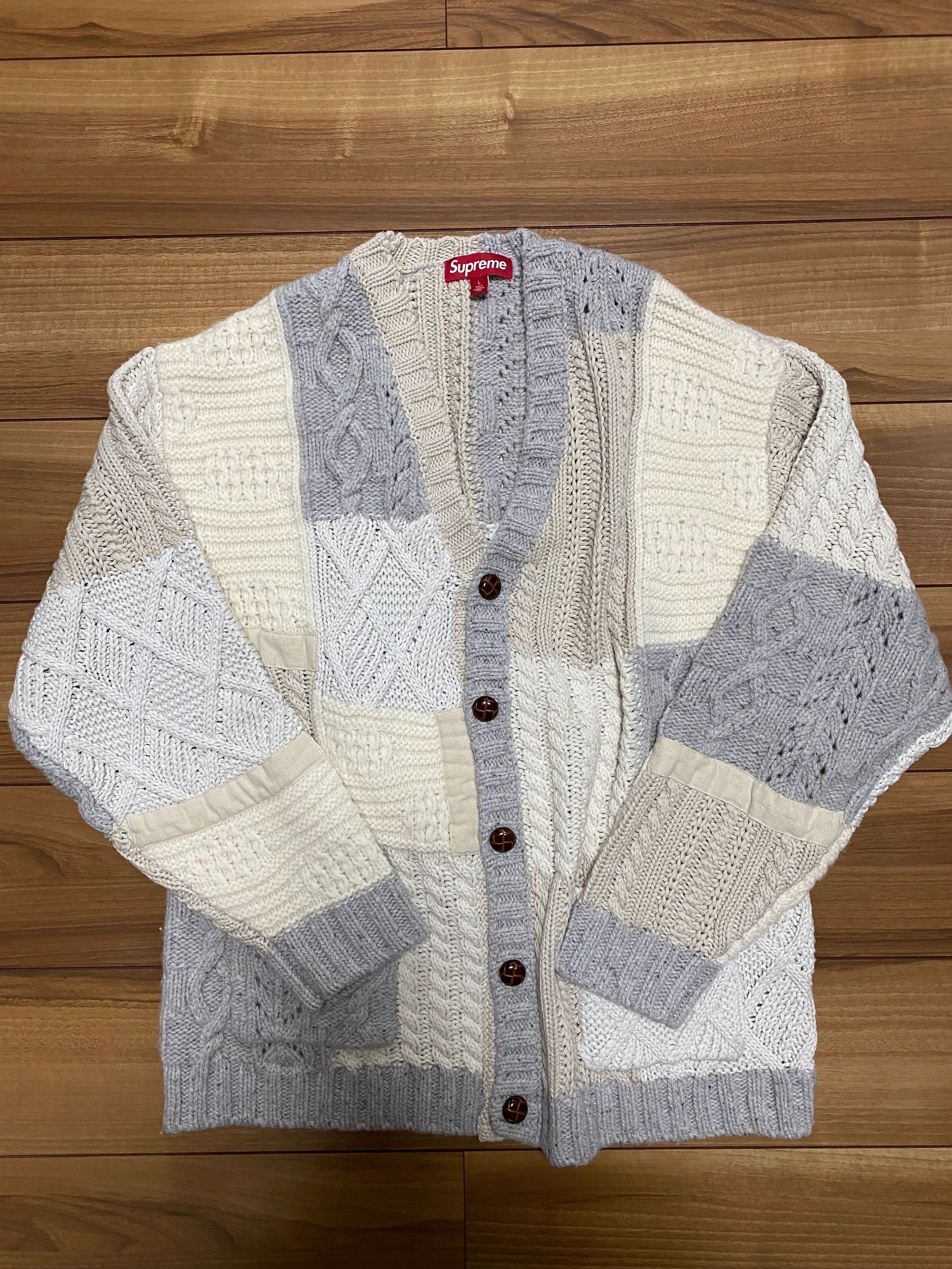 Supreme Patchwork Cable Knit Cardigan "Ivory"