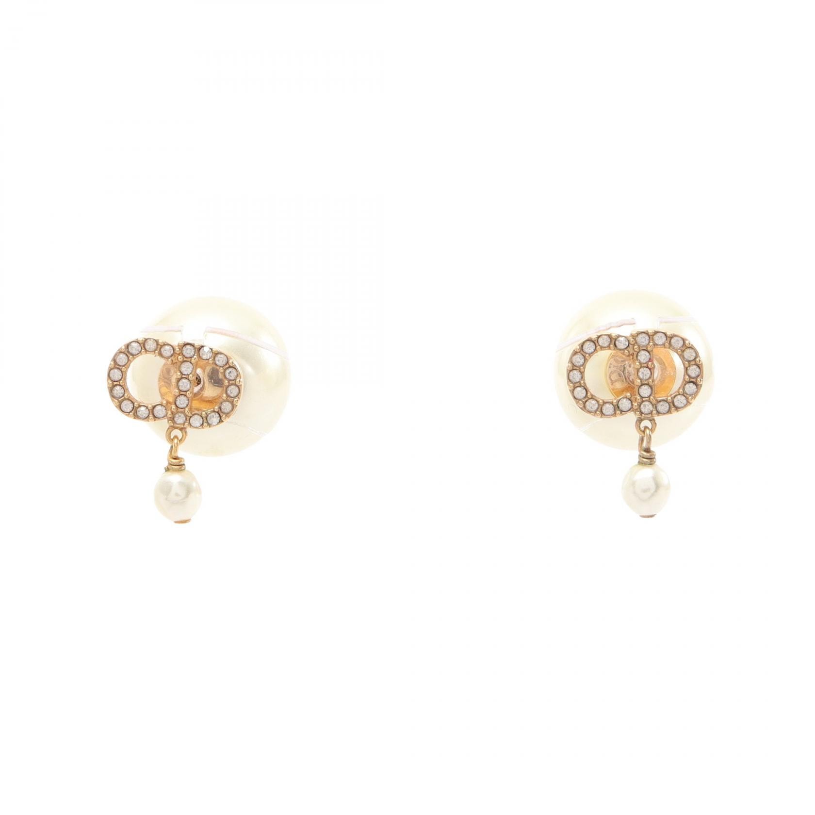 ディオール Dior トライバル CDロゴ ピアス ジュエリー GP(ゴールドメッキ) フェイクパール / ラインストーン レディース ゴールド系 / ホワイト系 / クリア系 E1732TRICY_D301 【中古】
