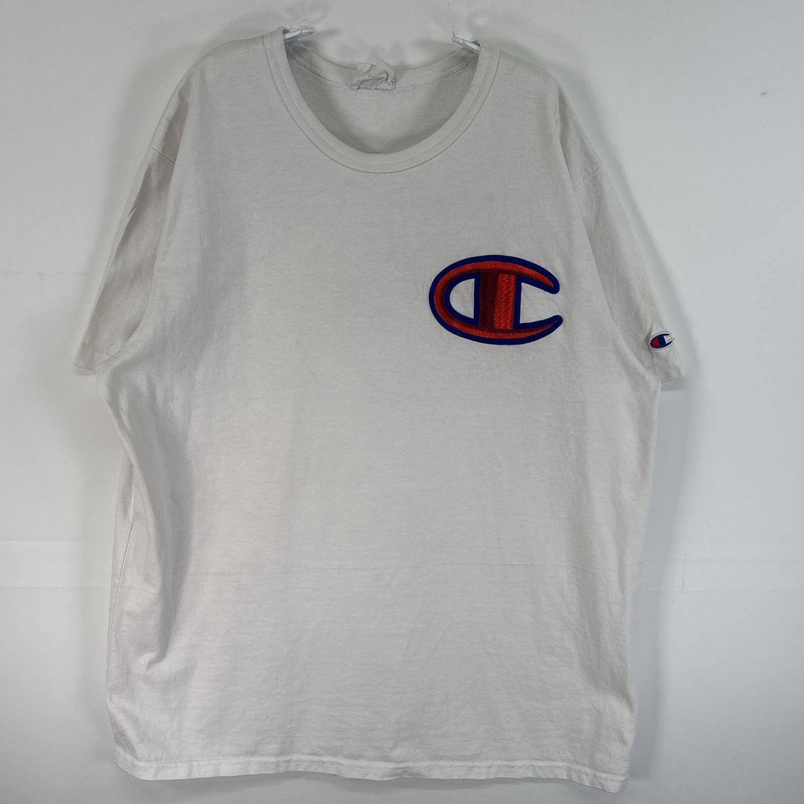 古着 チャンピオン Champion 半袖Tシャツ ワンポイント ロゴ 大きいサイズ 肉厚 クルーネック X-LARGE  ホワイト 無地 メンズ
