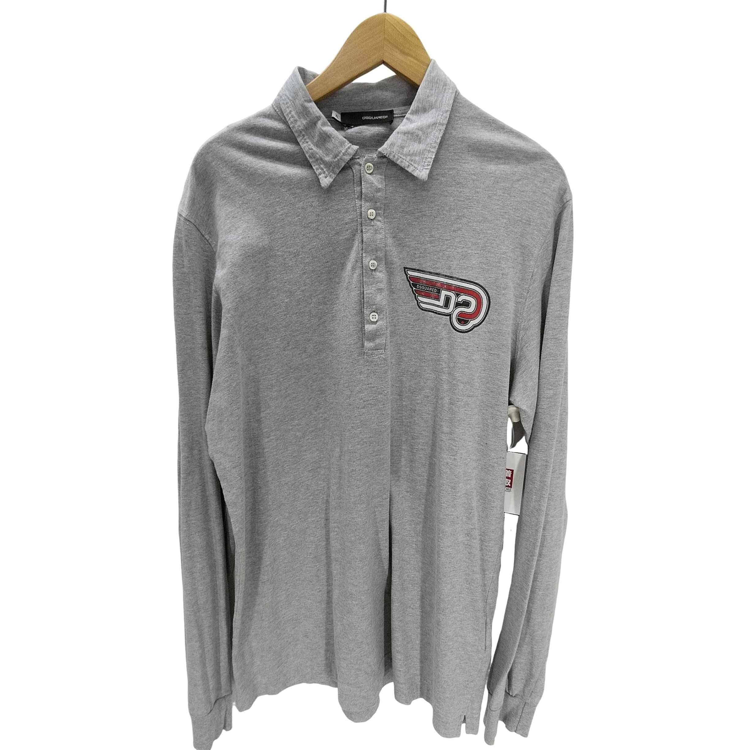 イタリア製 ダメージ加工 ロゴ プリント コットン L/S ポロシャツ【1141514253670】