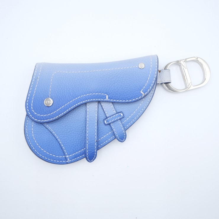 Christian Dior(クリスチャン・ディオール)サドル ポーチ キーリング付き レザー ブルー シルバー金具 レディース【中古】