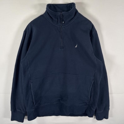 古着 ノーティカ NAUTICA スウェット ハーフジップ トレーナー プルオーバー ワンポイントロゴ刺繍 L ネイビー メンズ