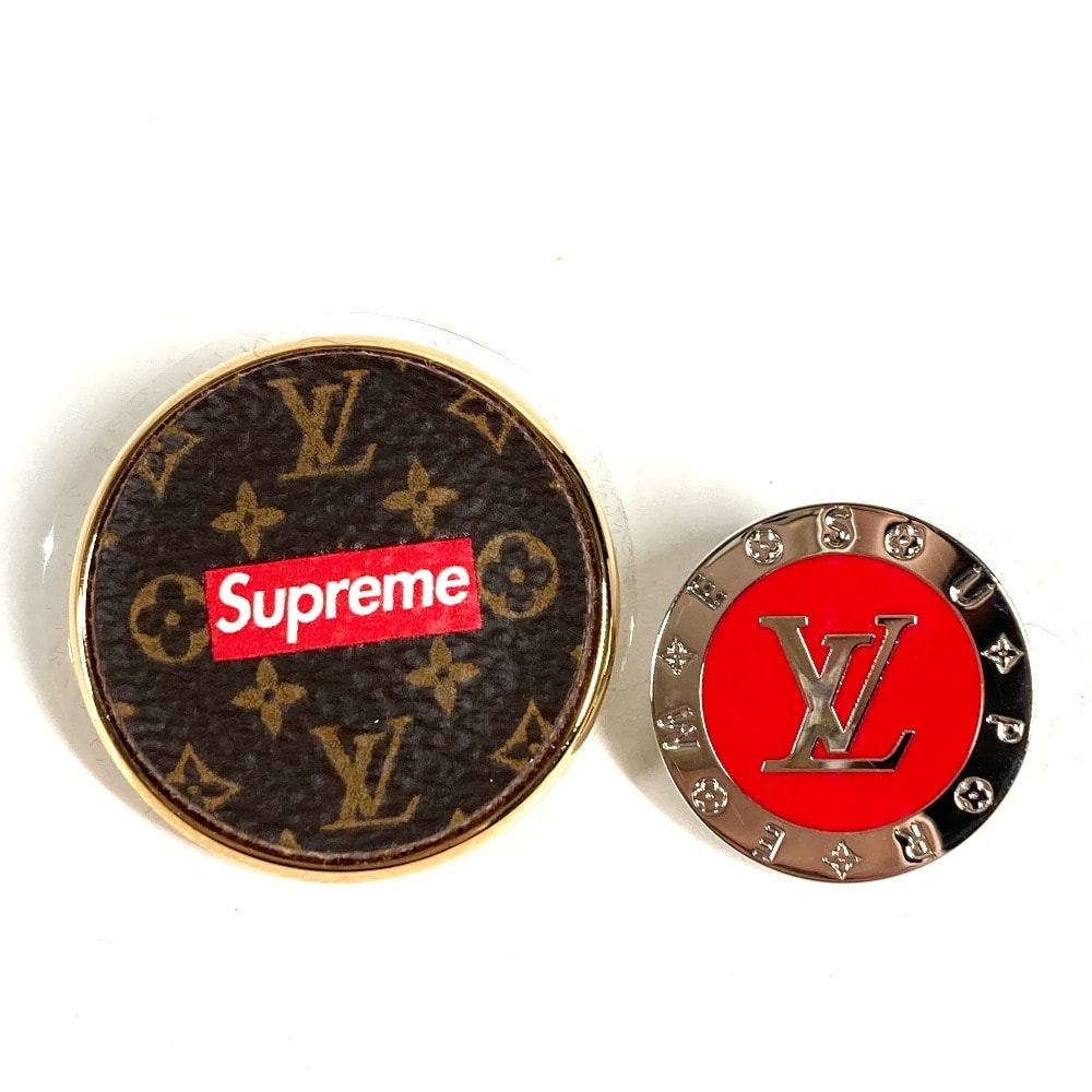 ルイヴィトン LOUIS VUITTON ボックスロゴ 2点セット ペア MP2076 supreme シュプリーム コラボ モノグラム アクセサリー ブローチ モノグラムキャンバス ブラウン×レッド 美品