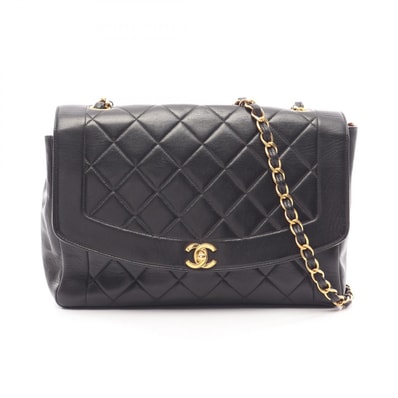シャネル CHANEL マトラッセ ダイアナフラップ ショルダーバッグ バッグ ラムスキン(羊革) レディース ブラック系 【中古】