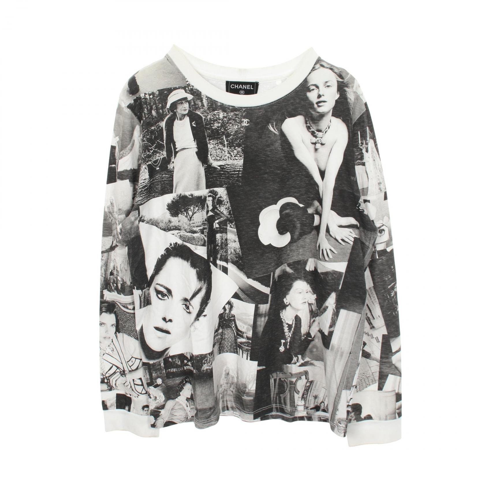 シャネル CHANEL ココマーク 総柄 クルーネック 長袖Tシャツ 衣料品 トップス コットン レディース ホワイト系 / ブラック系 P74802K10742 【中古】
