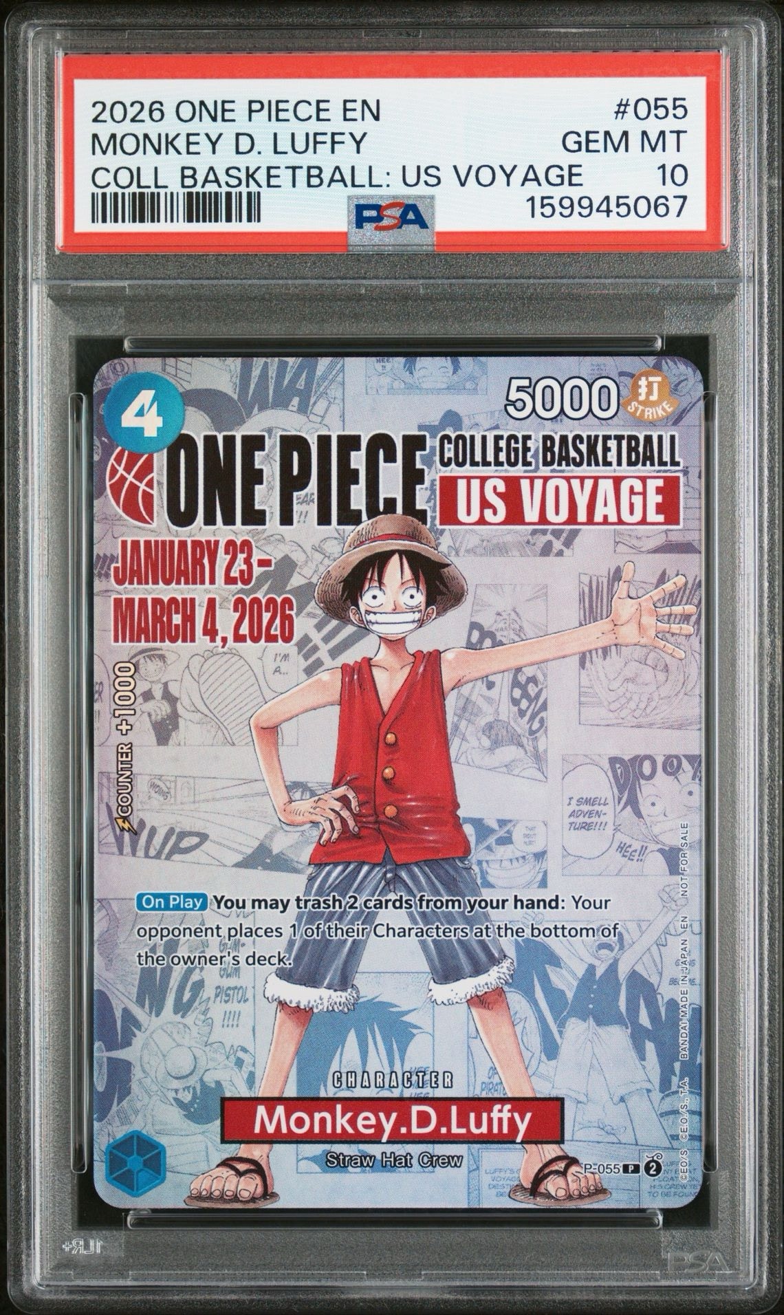 モンキー・D・ルフィ:P (開封済) [P-055]【英語版】(プロモーションカード「ワンピース カレッジ バスケットボール:USボヤージュ」)