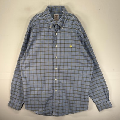 古着 ブルックスブラザーズ Brooks Brothers 長袖シャツ ボタンダウン ワンポイント M ブルー系 チェック メンズ