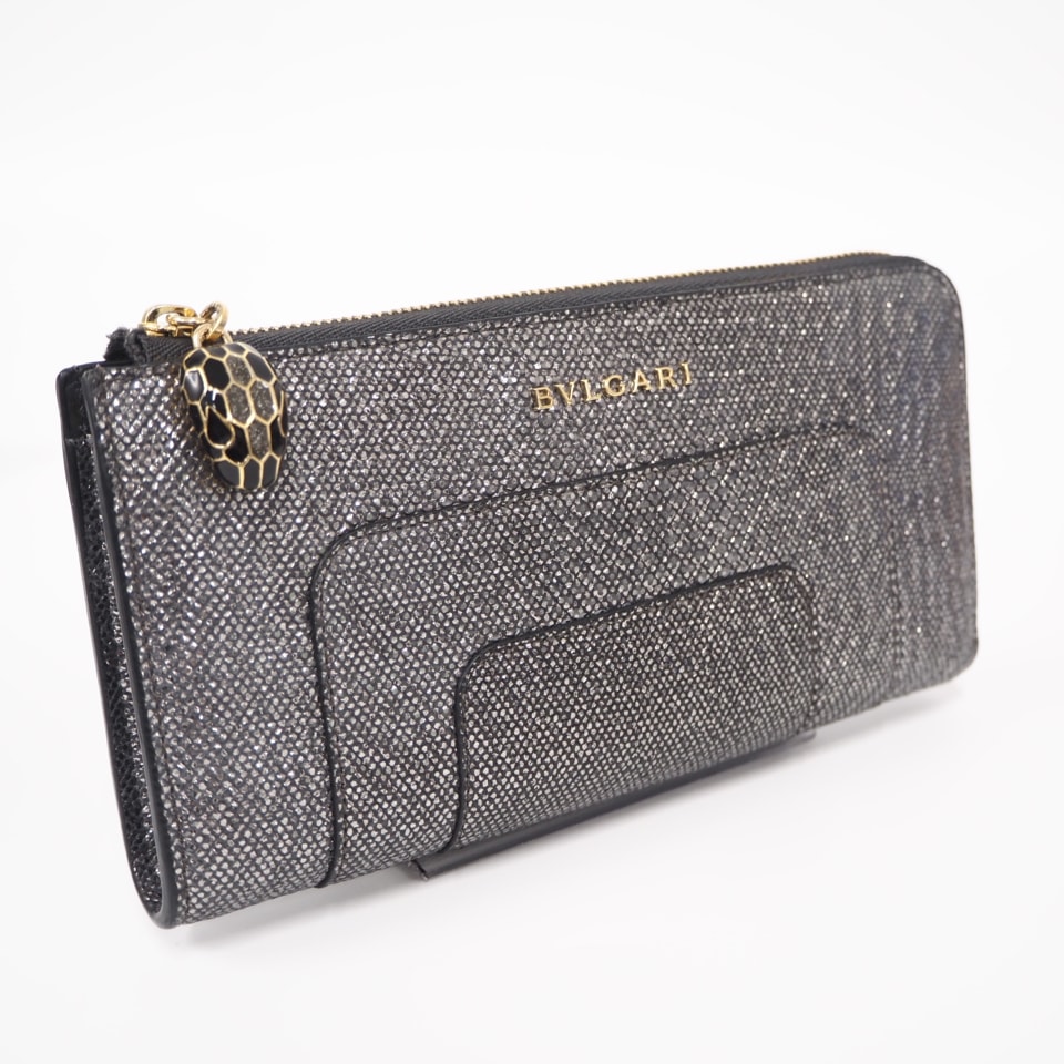 美品 BVLGARI ブルガリ セルペンティ ラウンドファスナー長財布 - 長財布 シルバー レザー カルングスキンレザー レディース