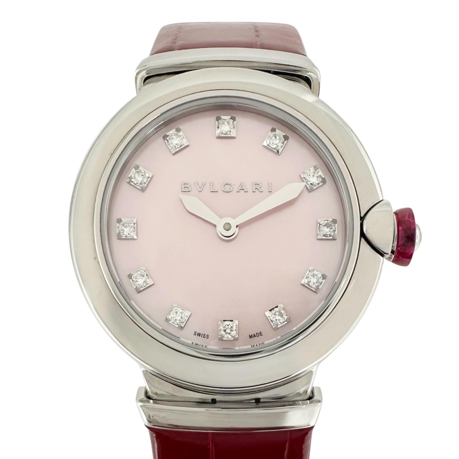 美品 BVLGARI ブルガリ ルチェア LU28C2SL/12 腕時計 ステンレススチール クォーツ ピンク文字盤 レディース【中古】