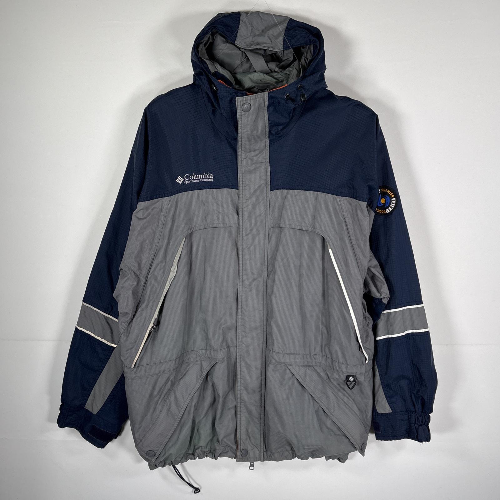 古着 90's/90年代 コロンビア Columbia ナイロンジャケット マウンテンパーカー 袖ワッペン フード付き L  ネイビー メンズ