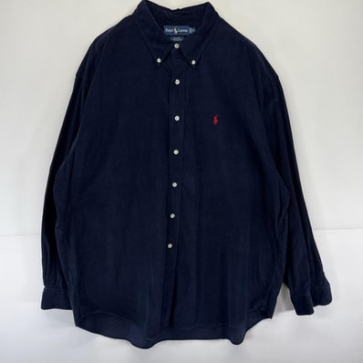 古着 ラルフローレン RALPH LAUREN 長袖シャツ コーデュロイ ボタンダウン BLAKE ワンポイント 大きいサイズ 2XL ネイビー系 メンズ