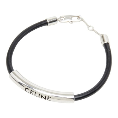 セリーヌ ロゴ チューブブレスレット FCA2204 ブラック シルバー メタル レザー レディース CELINE 【中古】