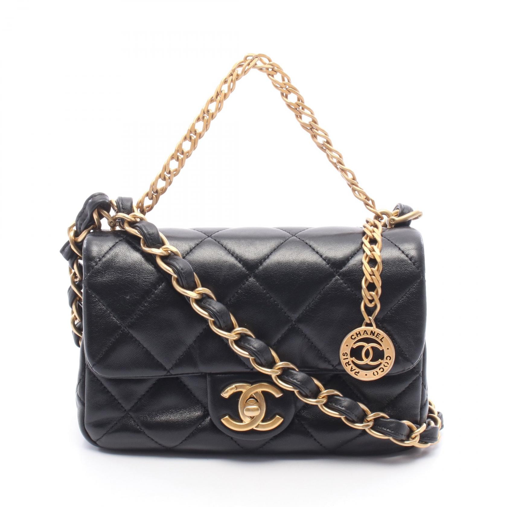 シャネル CHANEL マトラッセ スモールフラップ ショルダーバッグ バッグ レザー レディース ブラック系 【中古】