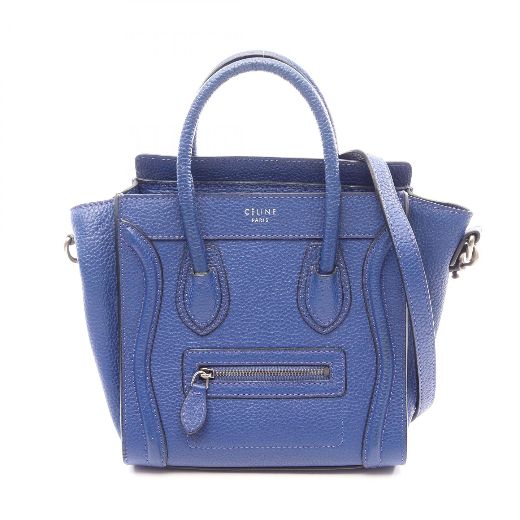 セリーヌ CELINE ラゲージ ナノショッパー 2WAY ハンドバッグ バッグ レザー レディース ブルー系 【中古】