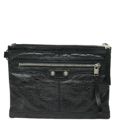 バレンシアガ クラシック クリップM クラッチバッグ ポーチ 273021 ブラック レザー レディース BALENCIAGA 【中古】